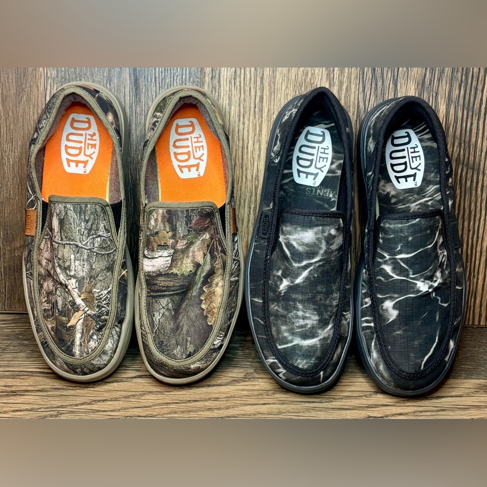 2 PAIR! Hey Dude Mens Size 8 Sunapee Mossy Oak Elements/Country Shoes VERY GOOD!